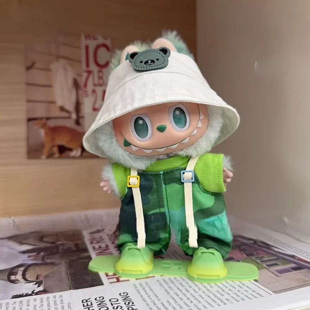 15/17cm Vintage Trench Coat Skateboard Ski Board for labubu 3.0 Doll Ski clothing set for Ropa Labubu Dolls Clothing Accessories