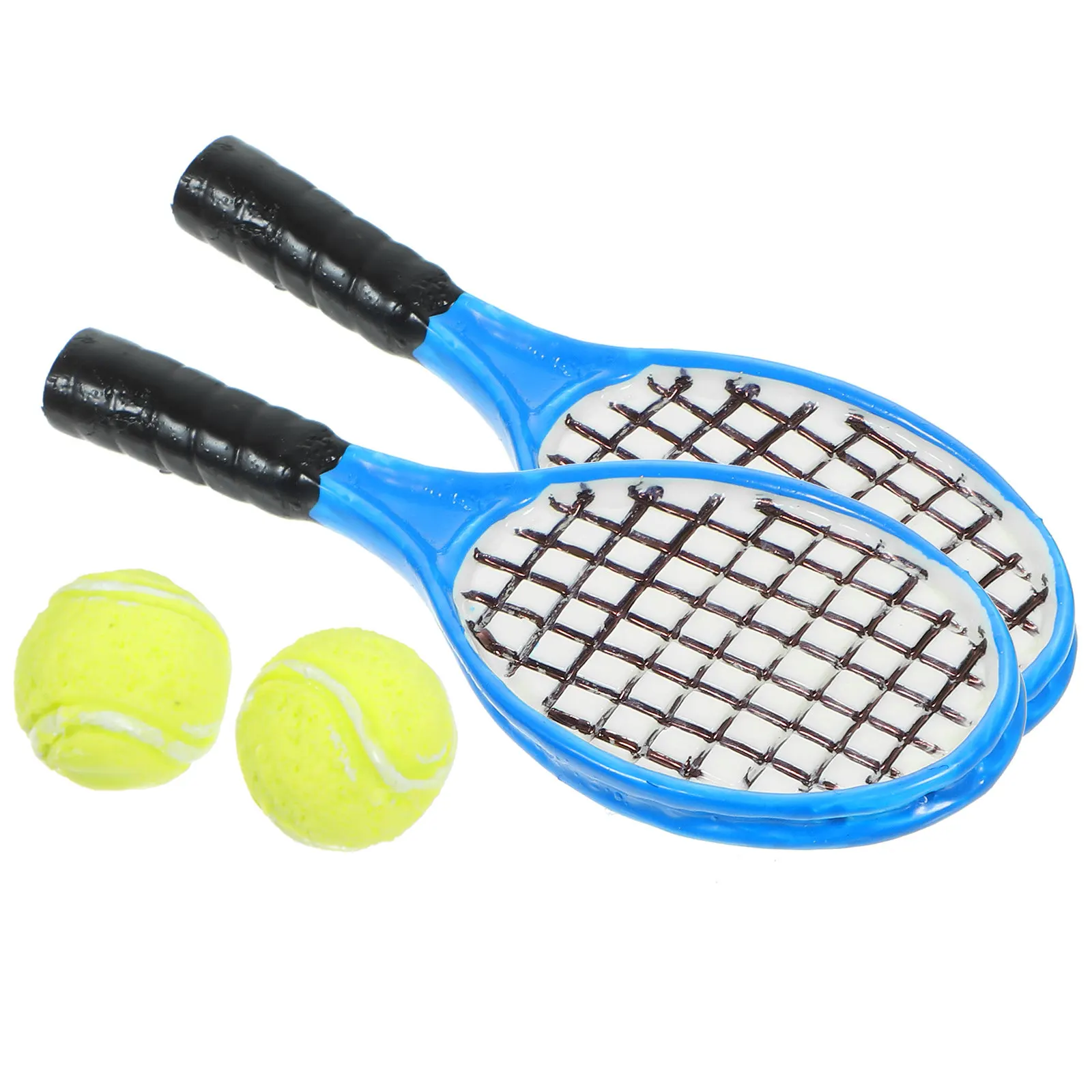 

4Pcs Tennis Racket Accessories Mini Simulation Decoration Home Desktop Playhouse Ornaments Micro Tennis Racket Balls Gift