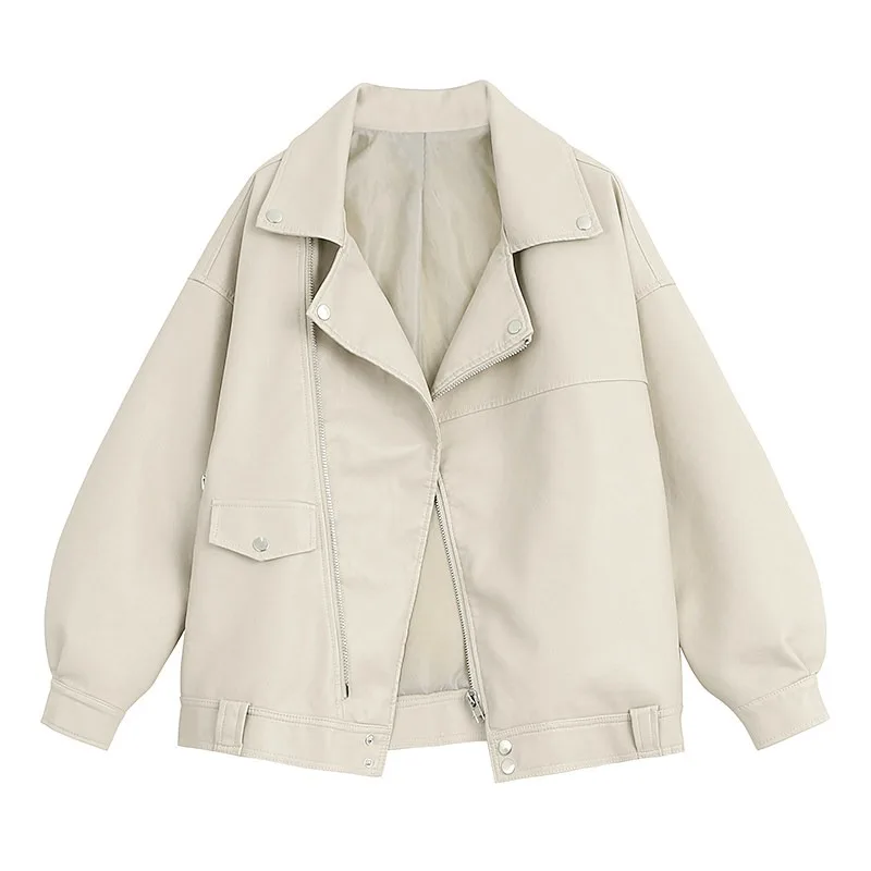 

Elegant Short-sleeved Spring-autumn Loose PU Leather Jacket Version Casual 2026 New Style Outerwear Women's Faux Leather Jackets