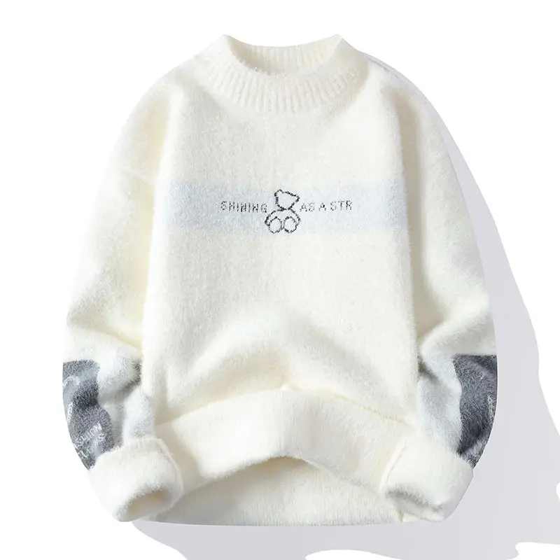 Autumn Winter Men Crew Neck Knit Sweater, Business Casual Versatile Pullover, Thick Warm Base Layer Undershirt