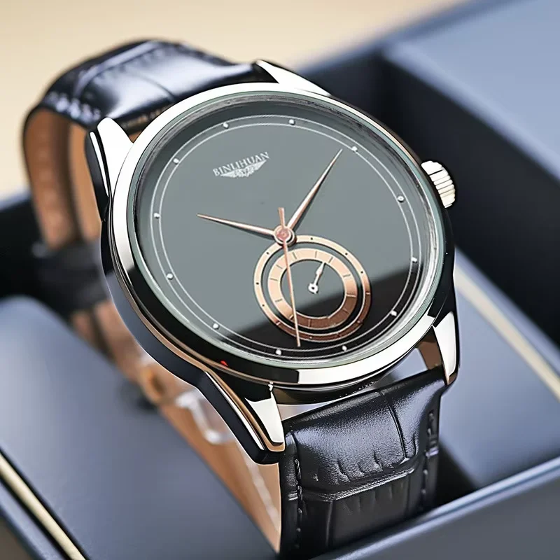 Classic Men‘s Quartz Watch with Fashion Metal Dial Leather Strap Man Watch Casual Business Male Clock Best Gift Choice Reloj view 5