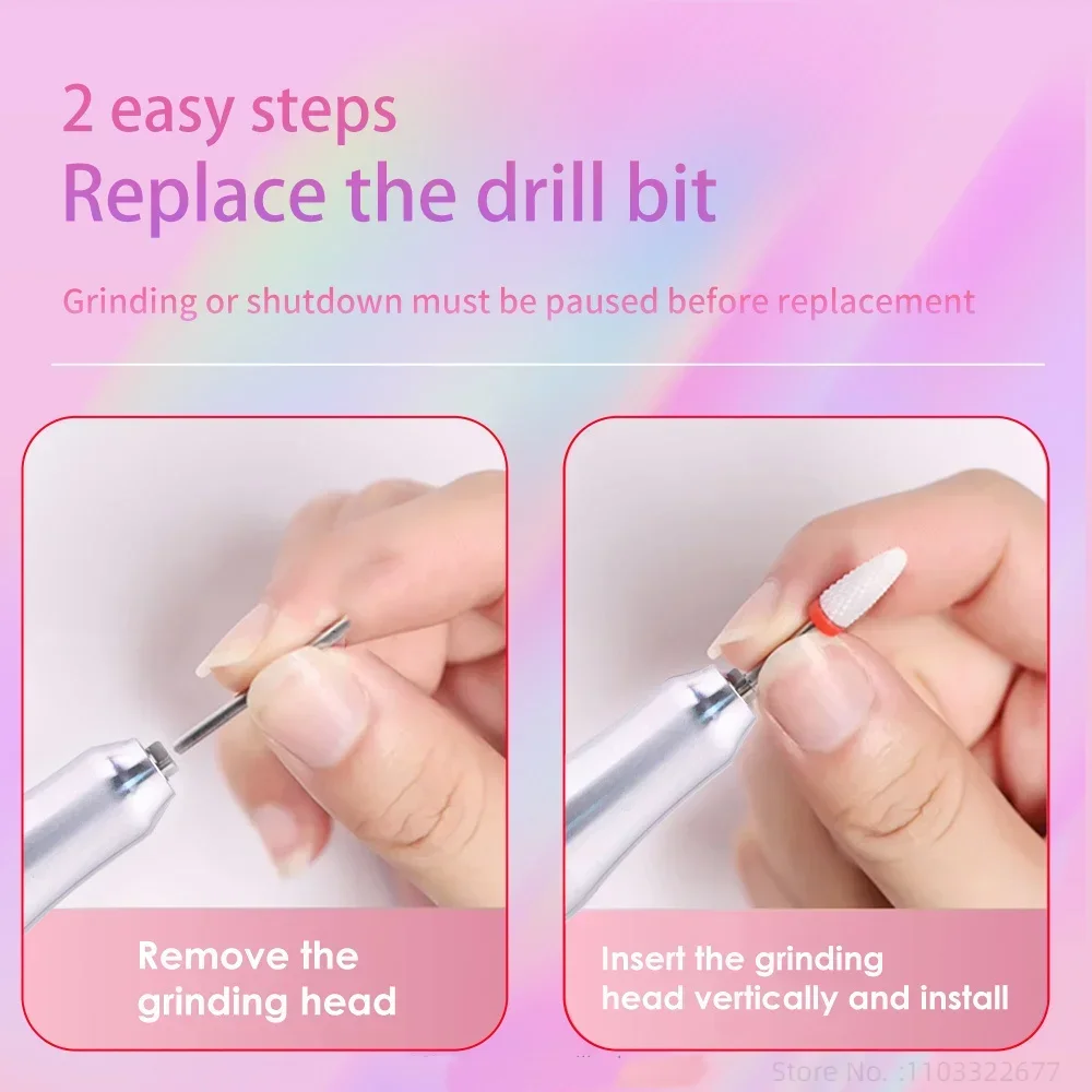 Perceuse à ongles professionnelle sans fil, 65W, 35000 tr/min, nouveau document, ultra lisse, moteur sans noyau, portable, stylo avec base de chargement