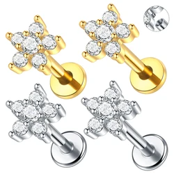 1/5pcs Stainless Steel Zircon Flower Cartilage Stud Earrings Internally Threaded Conch Helix Tragus Labret Piercing Body Jewelry