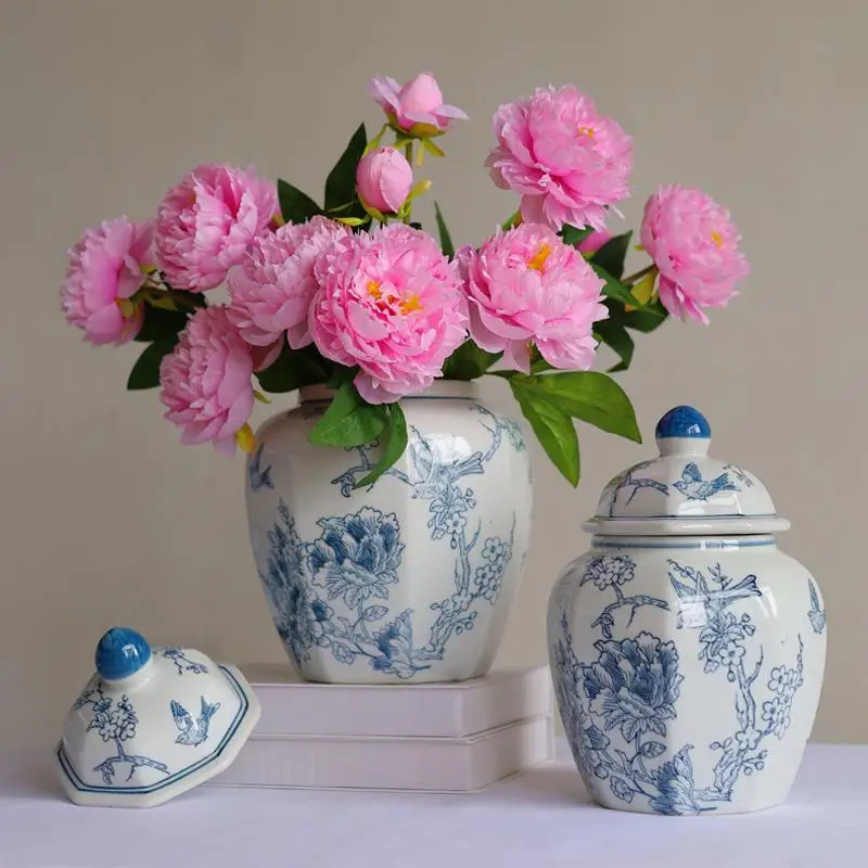 

Blue And White Porcelain Flower Vase Cercs Hydroponics Living Room Decorative Items Flower Container Chinese New Sle