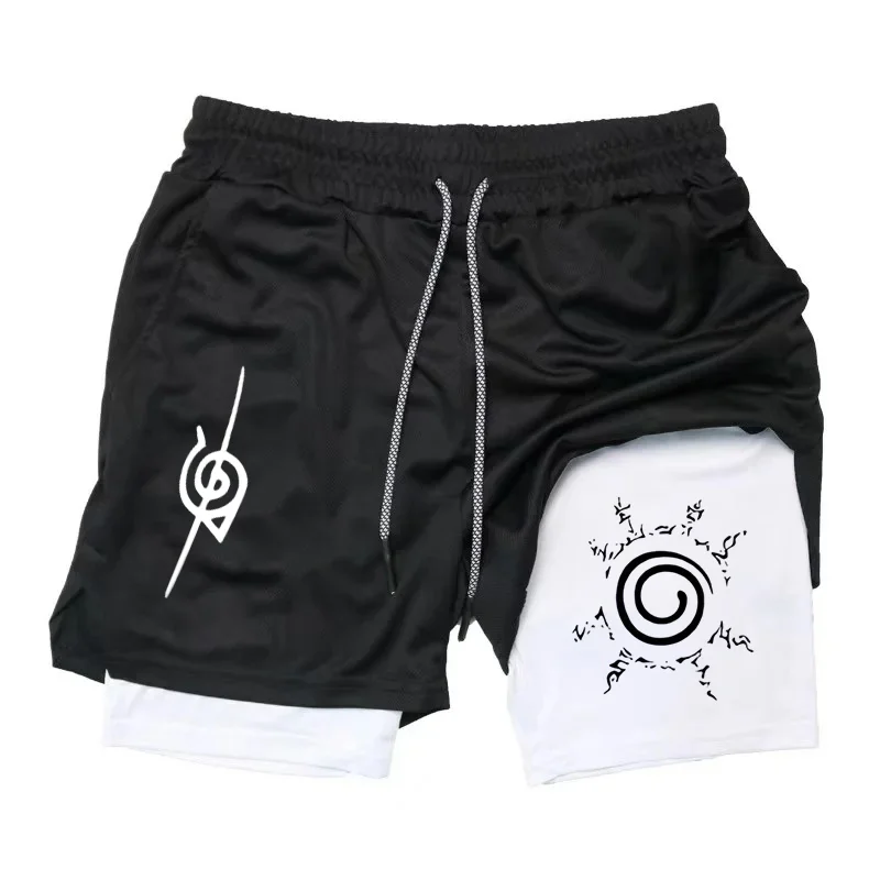 

Мужские двухслойные шорты 2-в-1 с принтом Наруто Узумаки, быстросохнущие, дышащие, для фитнеса, бега и тренировок, со встроенными вставками.