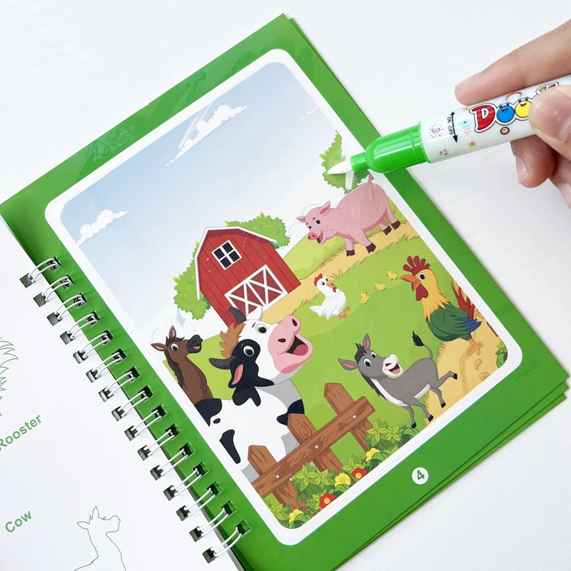 Ensemble d'art Magic Water Reveal – Livre de peinture à l'eau réutilisable avec autocollants, activité de coloriage et d'autocollants 2 en 1 pour enfants