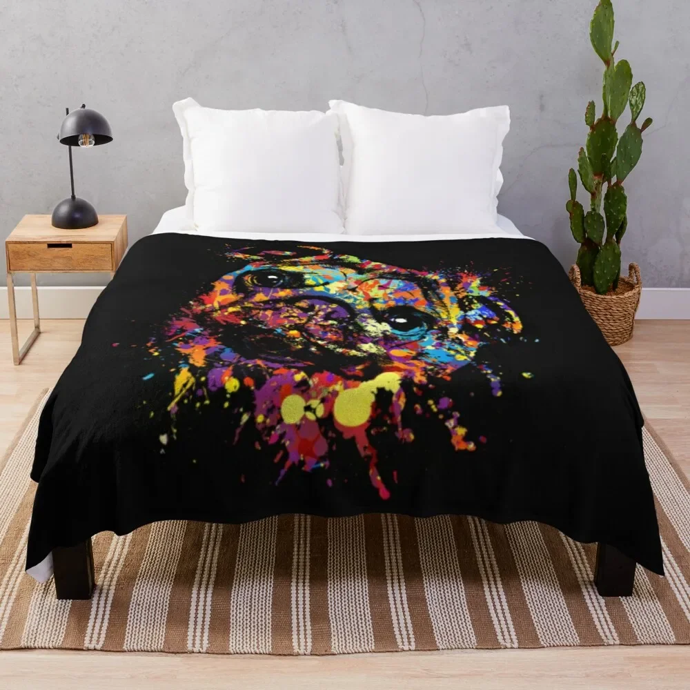 

Colorful Paint Pug dog Throw Blanket Furry fluffy Custom Blankets