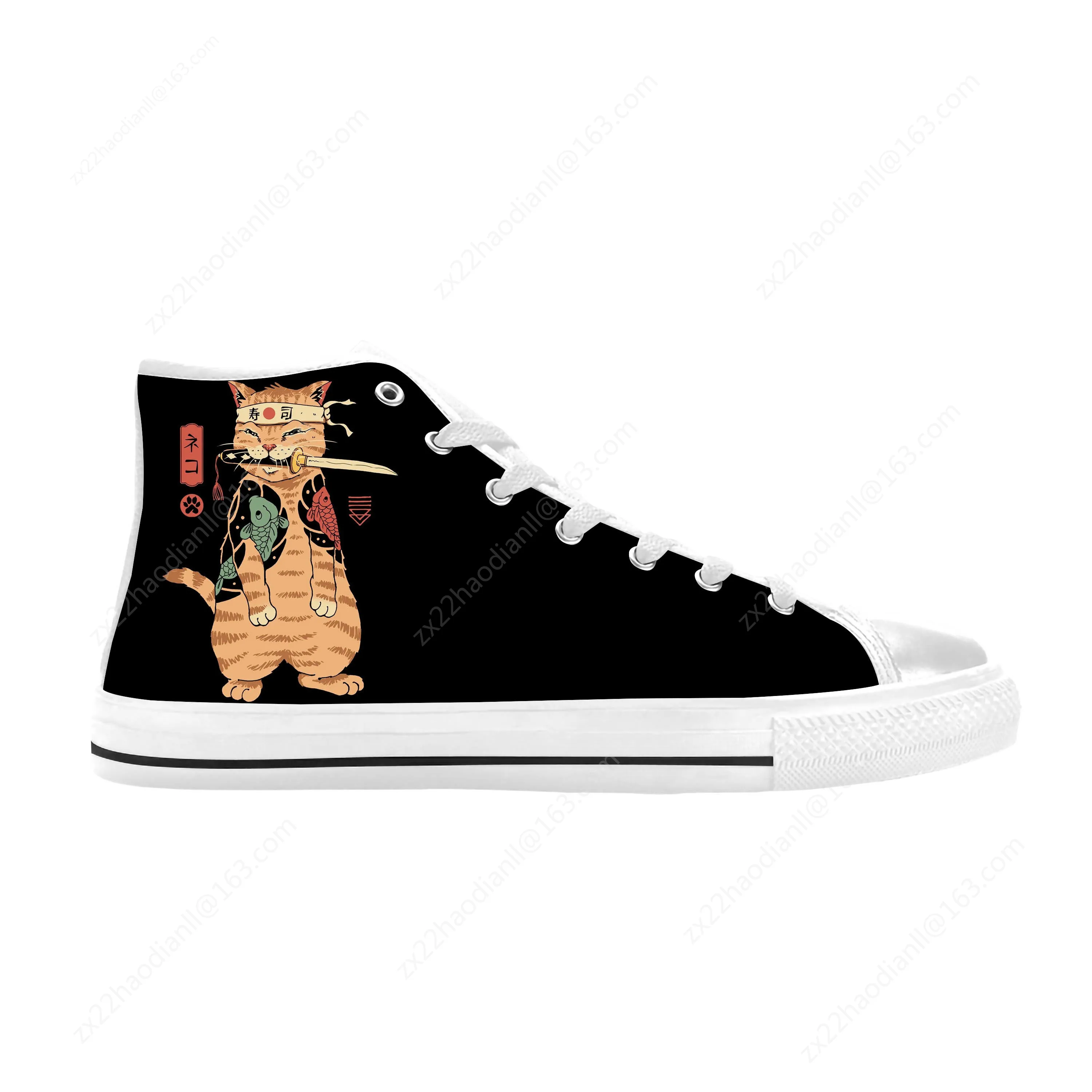 Japanese Animal Samurai Cat Warrior Ninja Anime Casual Cloth Shoes High Top Comfortable Breathable 3D Print Men Women Sneakers