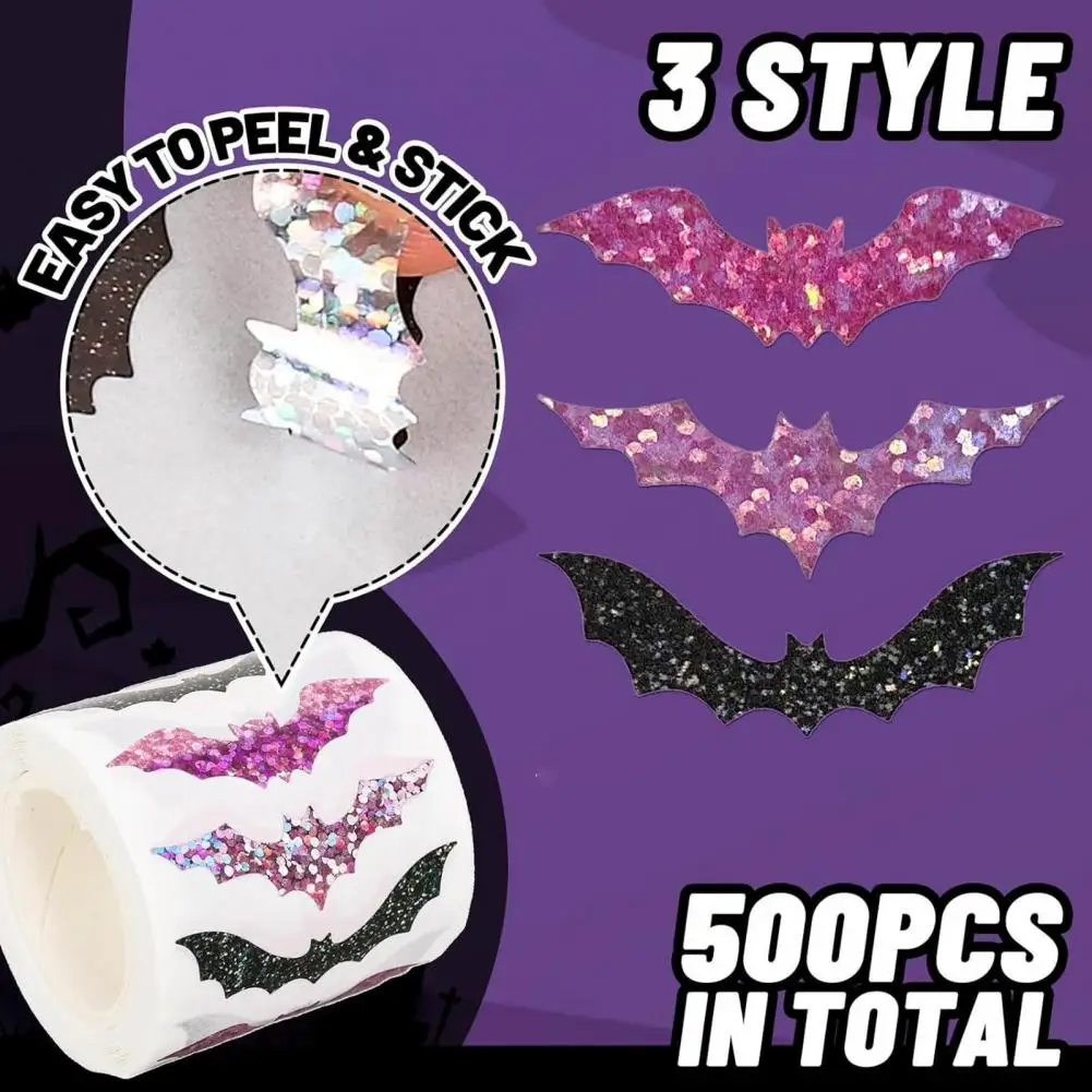 High-quality Material Stickers Sparkly Halloween Bat Sticker Rolls Pink Black Bat Decals for Scrapbook Journal for Coloring