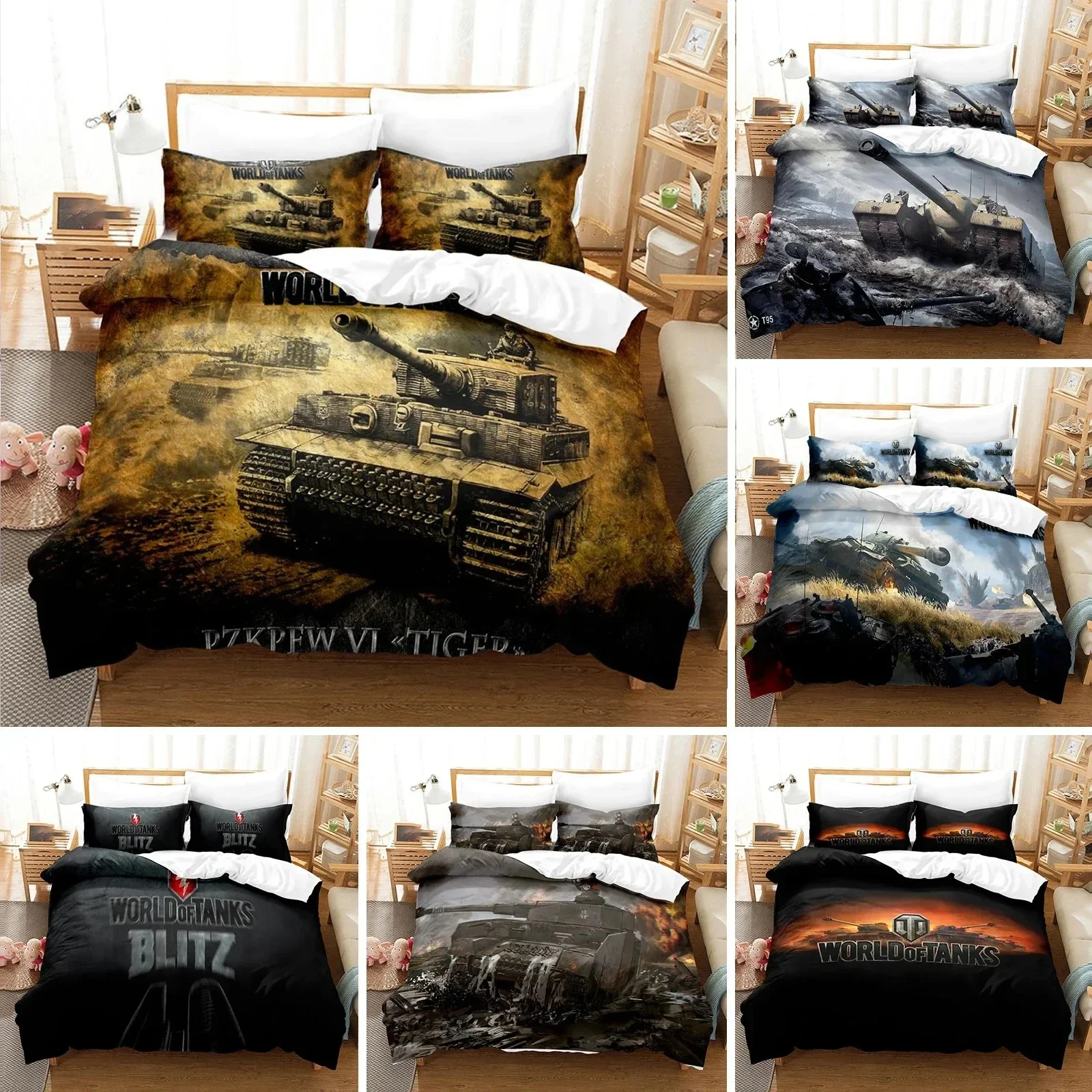 3D Printed World of Tanks Bedding Set Pillowcase Game Duvet Cover Double Twin Full Queen King Adult Kids Bedclothes Quilt Cover