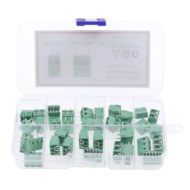 35pcs 300V10A Pitch 5.08mm KF127-2P 3Pin PCB Mount Screw green Terminal Block Connector Assorted kit