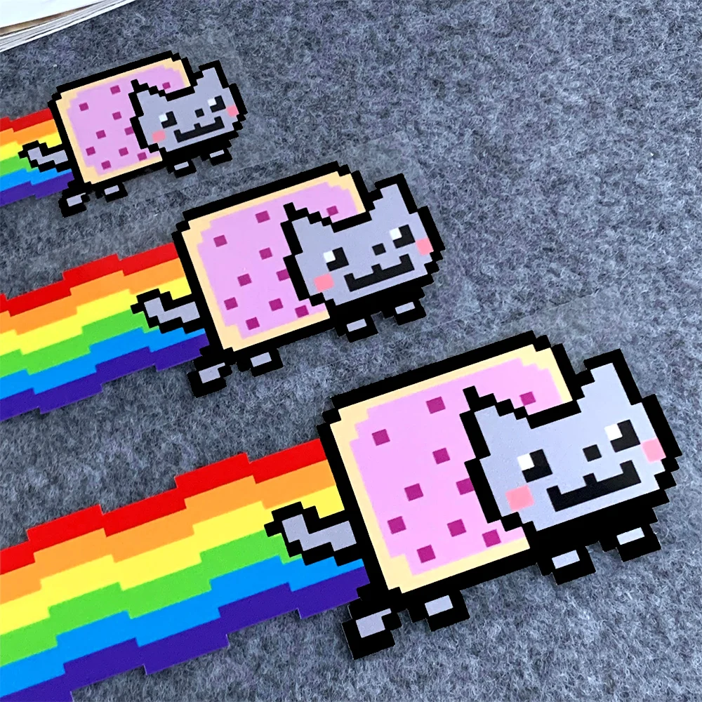 Cute Pixel Rainbow Cat Reflective Car Sticker Decoration Motorcycle Scooter Windshield Glass Window Body Fuel Tank Bumper Decals