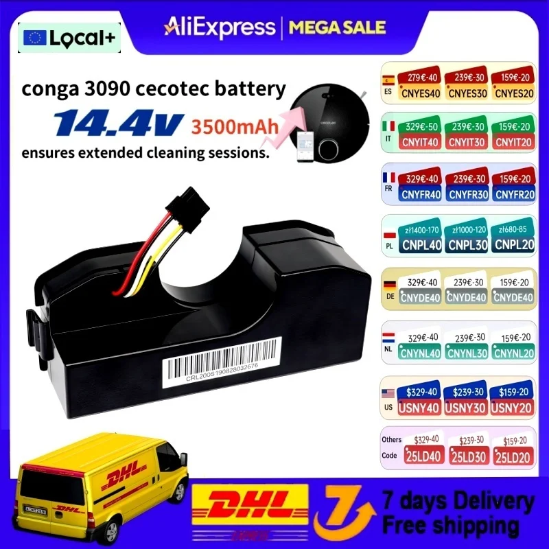 Navi dalla Polonia 3500mAh CECOTEC CONGA 3090 3091 3092 1690 2090 14.4v Robot Aspirapolvere Batteria Accessori di ricambio