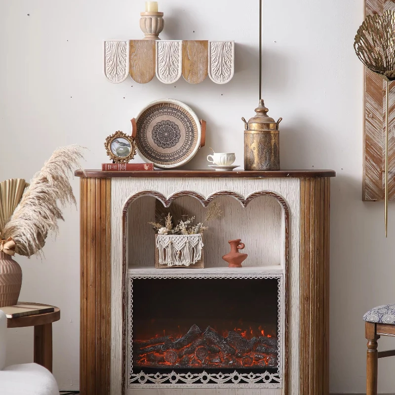 

Mantel, vintage old fireplace trim cabinet