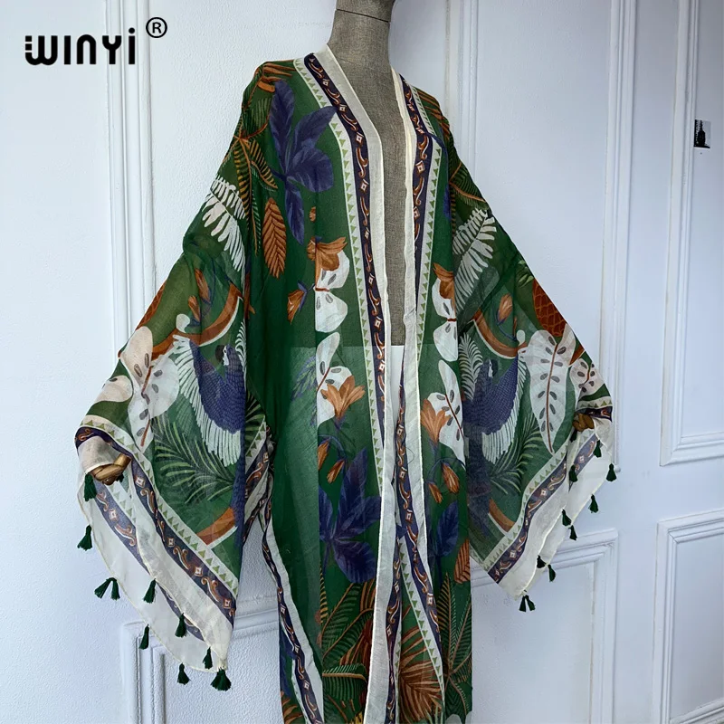 WINYI Sommer-Outfit Kimono Afrika Boho Print Strand Cover Up Muslimisches Kleid Strickjacken Strandkleidung Frauen Abaya Dubai Luxus-Kaftan