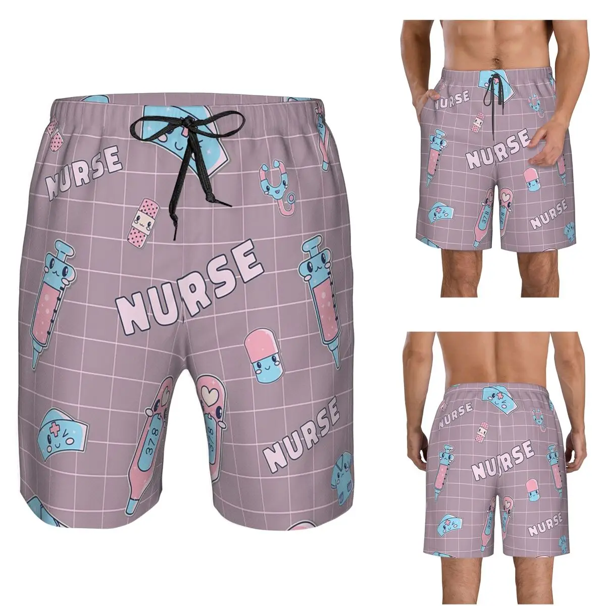 Hospital Medical Pattern Gift For Nursing Nurse Trunks Beach Board Shorts Casual Quick Dry Swim Summer Men Pants