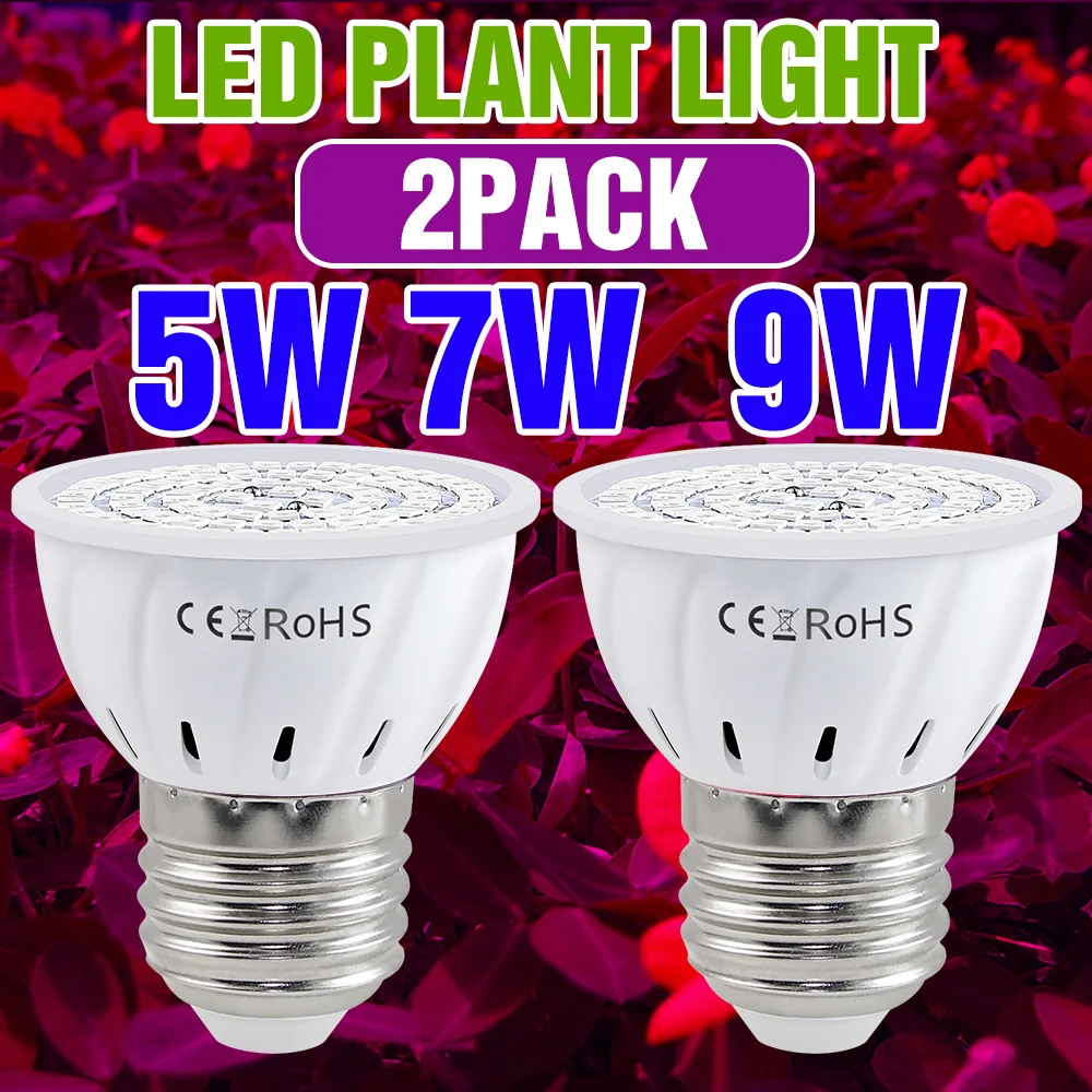 

2pcs 9W LED Grow Light Full Spectrum E27 Plant Lamp E14 Indoor Potted Fill Lamps 220V Greenhouse Succulent Hydroponics Lighting