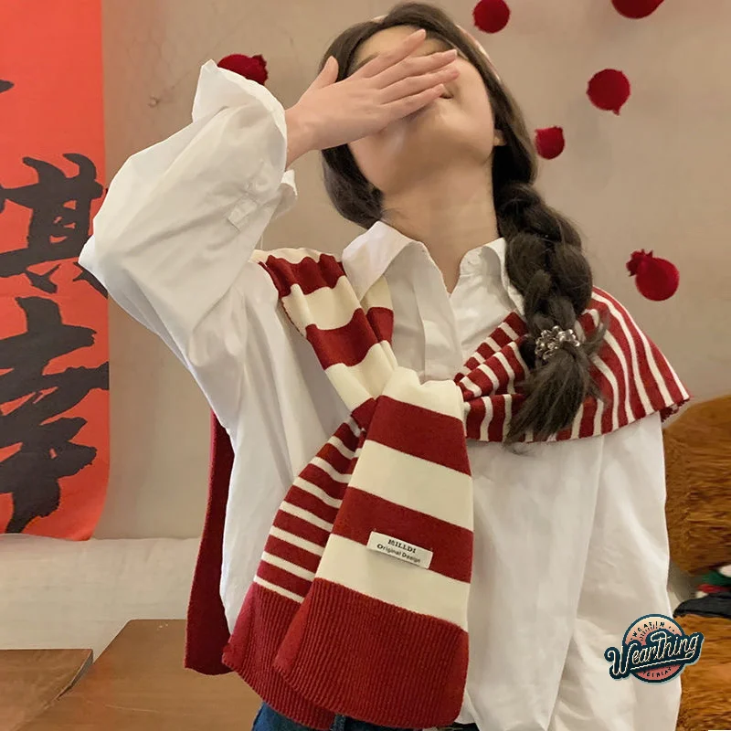Women's Shawl Knitted Striped Shawl Cross Shawl Blouse Shoulders Fake Collar Cape Knotted Scarf For Women Outerwear