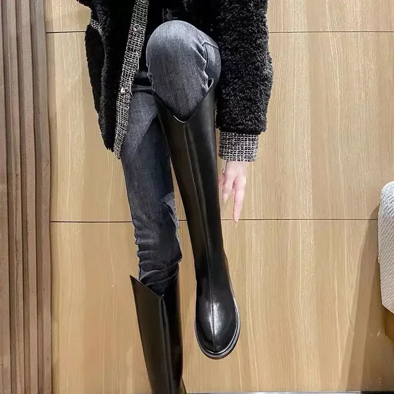 

Женские длинные сапоги на танкетке, с острым носком, до колена, шикарная и Элегантная удобная обувь из искусственной кожи, Y2k, 2024