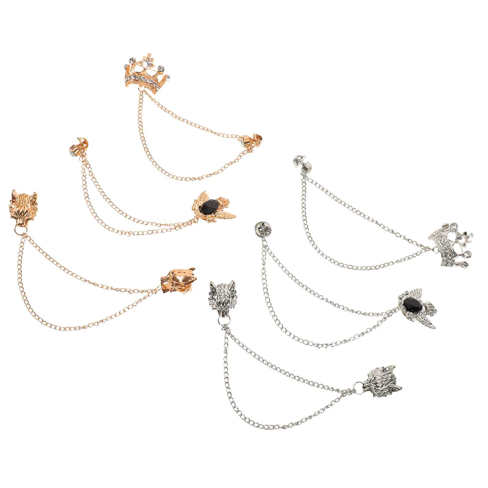 

6Pcs Retro Sweater Clips for Women Men - Crown Lapel Tassel Pin with Rhinestones - Vintage Cardigan Closure Clip for