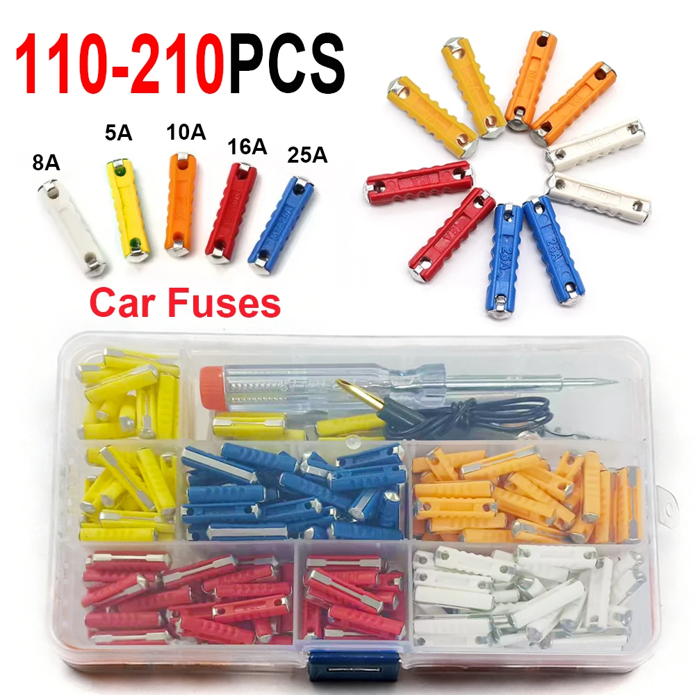 

Набор автомобильных предохранителей Continental (110/210 шт.): европейские тороидальные предохранители 5/8/10/16/25 А для классических автомобилей