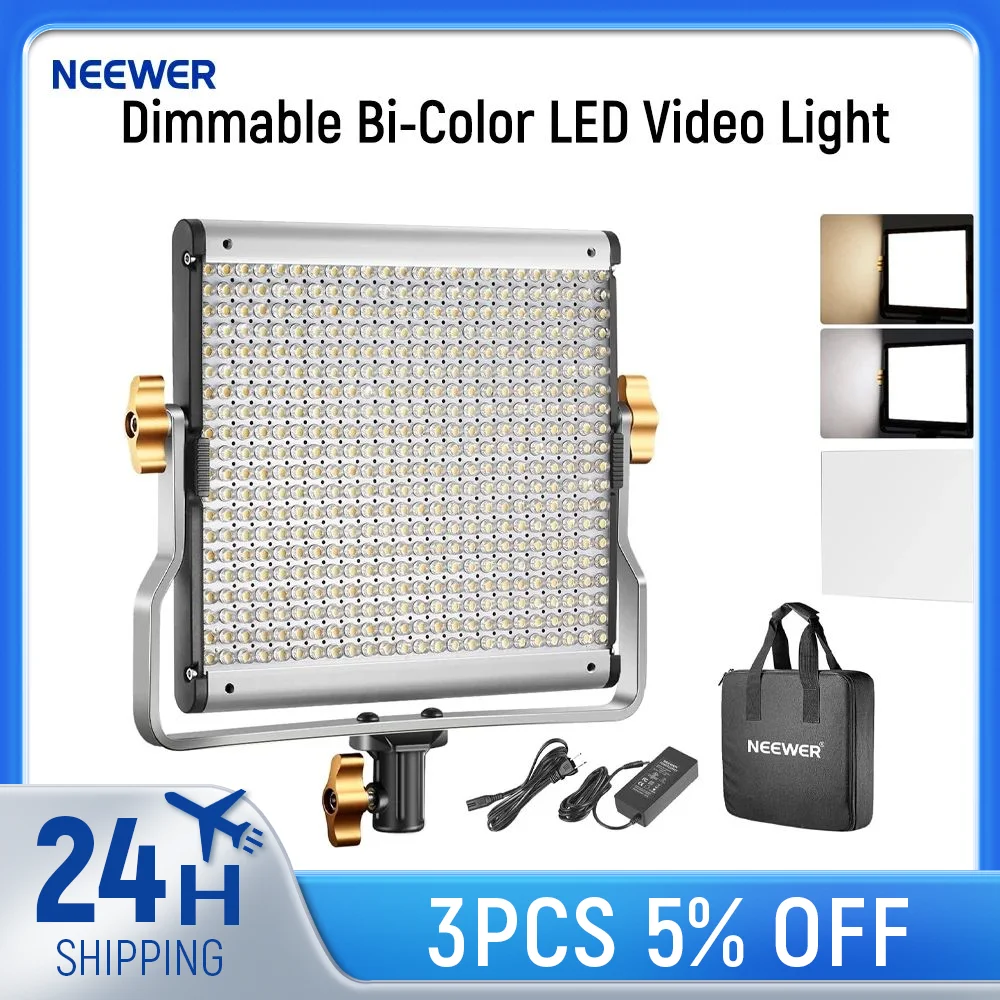 

Neewer Dimmable Bi-Color LED Professional Video Light for Studio,Video Photography Lighting Kit, 480 LED Beads, 3200-5600K