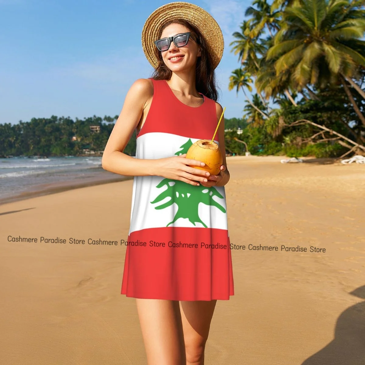 Women's Dress Lebanon Flag Summer Casual T Shirt Dresses Beach Cover up Tank Dress