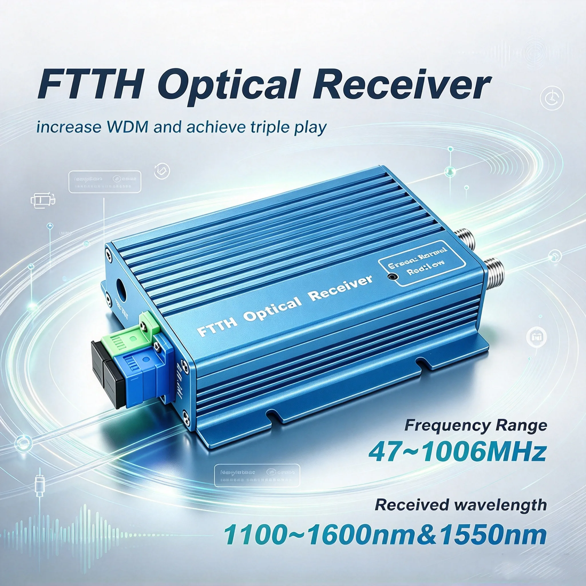 Active FTTH fiber receiver, WDM fiber receiver Fiber to RF, fiber input (RF broadcast + fiber output)