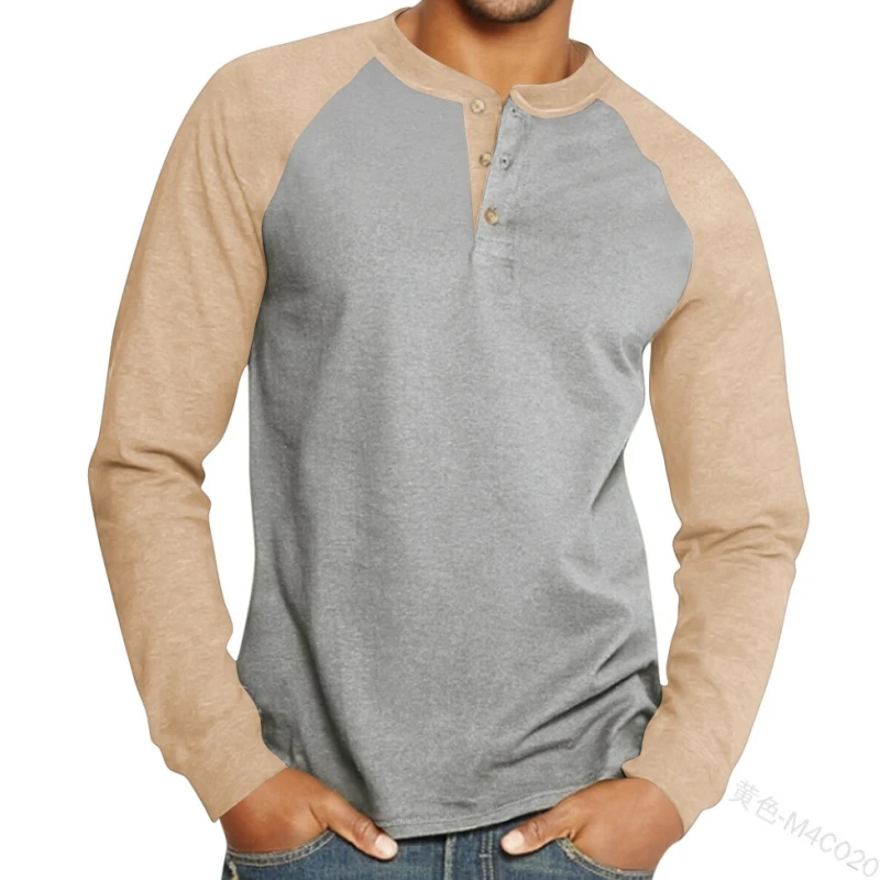 New Men's Tshirt  2025 Spring  Autumn Blocked Color Round Neck Long Sleeve Tops Men Clothing D0279