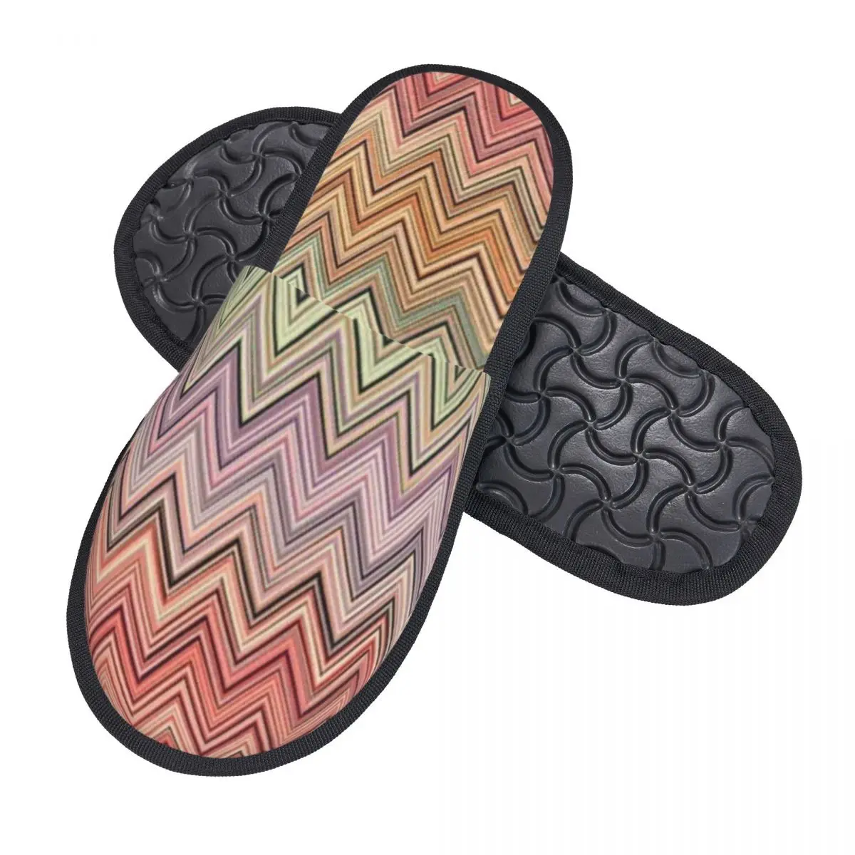 Custom Boho Vintage Contemporary Zig Zag House Slippers Women Cozy Memory Foam Multicolor Modern Slip On Spa Slipper Shoes