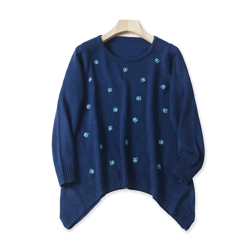 

Новое весеннее поступление, женский свободный универсальный круглый вязаный свитер Ne Long Sve с вышивкой, удобный универсальный S...