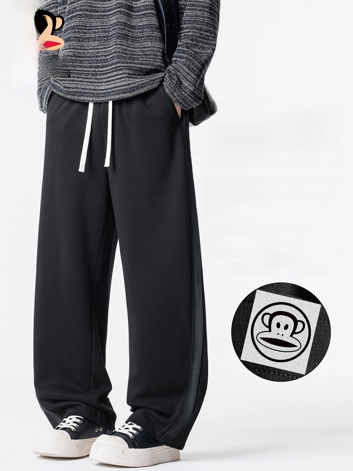 

PaulFrank Men's Casual Pants Spring 2026 Loose Straight Wide Leg Drapey Comfortable American Sle Monkey Patterned Trousers