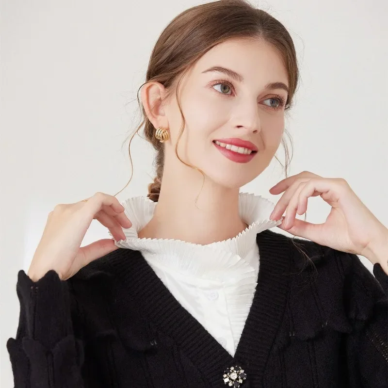 여성용 우아한 주름 장식 가짜 칼라, 탈부착 가능한 레이스 스탠드 칼라, 여성용 탈부착 가능한 넥타이 칼라