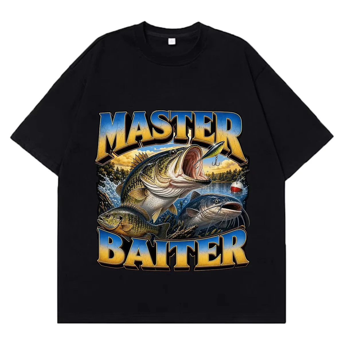 Master Baiter Bass Fishing Funny Meme T-shirt Men Women Vintage T-Shirt Summer Short-sleeved Loose Casual Cotton Hip-hop T-shirt
