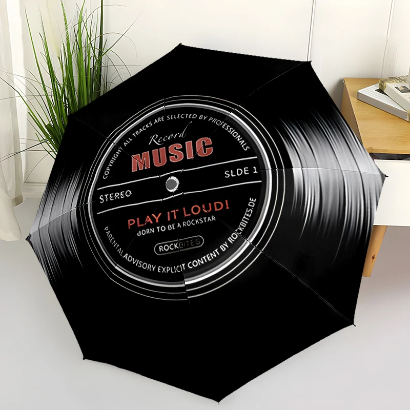 

1 шт., складной зонт с музыкальной пластиной, модный дизайн с автоматическим открытием, 8 железных ребер, пластиковая ручка, складной солнцезащитный козырек, идеальные рождественские подарки