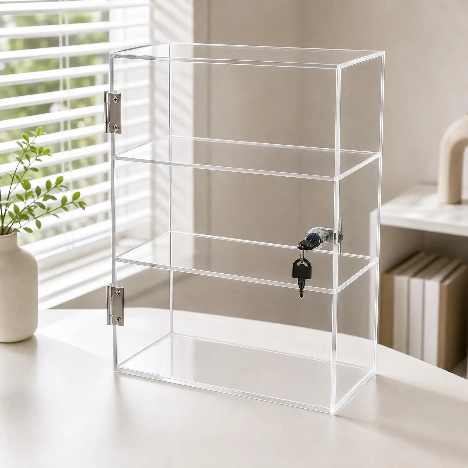 Acrylic Showcase Cabinet with Clear Panels for Bedroom Office Shelf Display of Decor Items