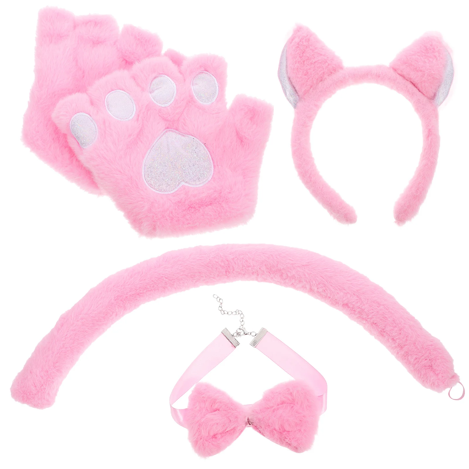 1 ensemble de bandeaux oreilles de chat, accessoire de Costume d'animal, ensemble de gants à nœud papillon à queue douce et confortable pour fête d'enfants, Cosplay, Festival d'anniversaire