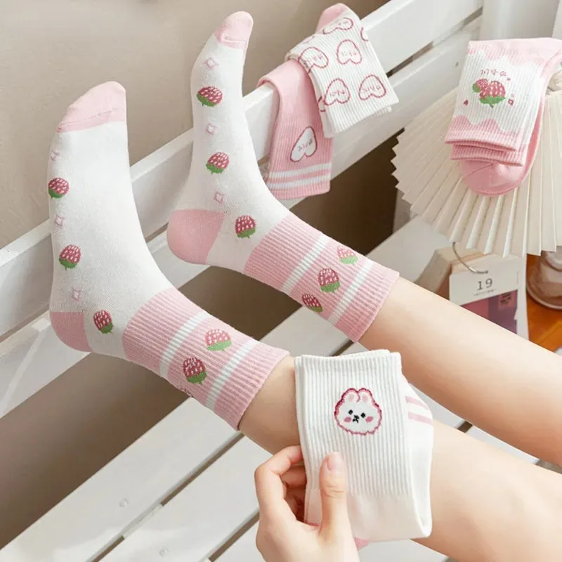 

Women's Middle Tube Socks Cute New Socks Pink Cotton Socks Trend Strawberry Sweet Love Girl Socks Kawaii Socks
