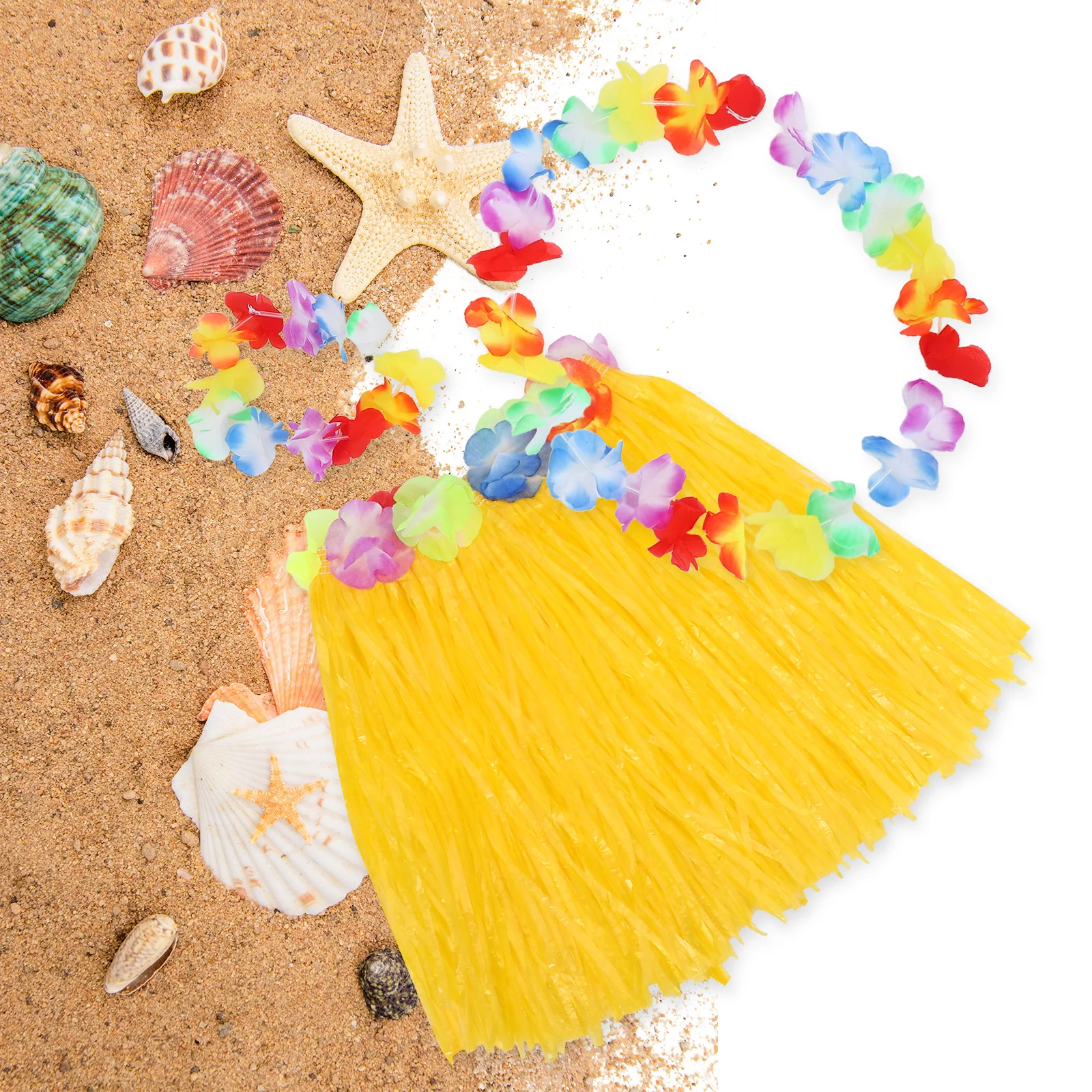 Acessórios havaianos para meninas conjunto de saia hula verde flor cocar pulseiras pescoço guirlanda perfeito para praia ilha temático