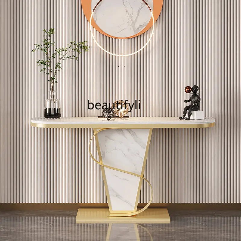 Semi-circle Light Luxury Entry Porch Table Glossy Marble Hallway Console Table In High Quality Home Living Room Furniture