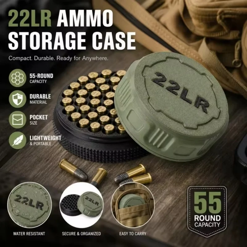 Large Capacity Mini Portable Ammo Storage Box with Screw Cap Design, Suitable for .22LR Caliber Ammunition, Compact and Durable