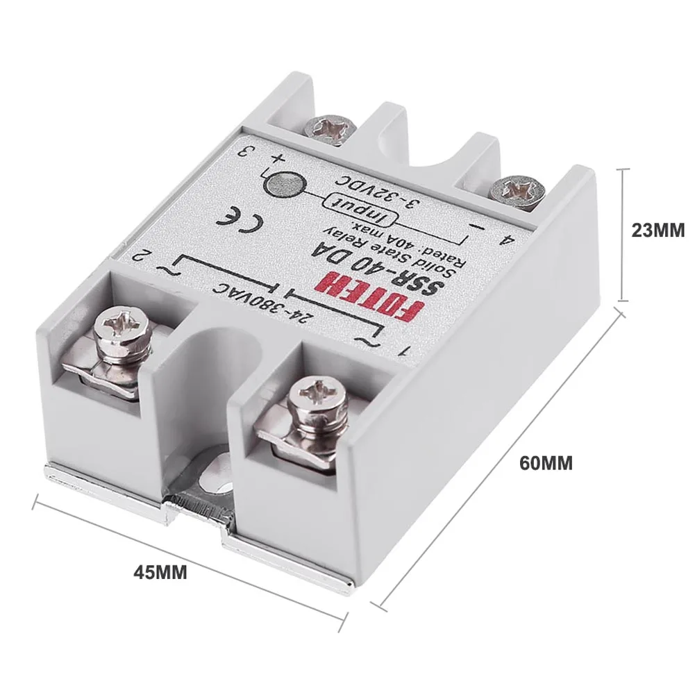 

Single Phase Solid State Relay Module with Optocoupler Delay Relay DC 3-32V AC 24-380VAC SSR-40DA 40A for Temperature Control