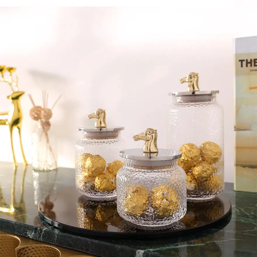 

Transparent Crystal Glass Candy Jar Modern Home Decoration Storage Living Room Desktop Bottle Kitchen Food