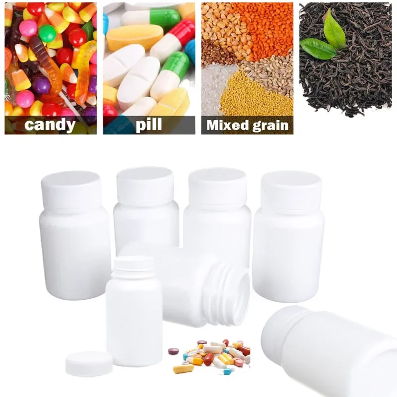

30Pcs 15ml/20ml/30ml/60ml/100ml Portable White Plastic Pill Seal Bottles W/ Lids Travel Tablets Capsule Solid Powder Containers
