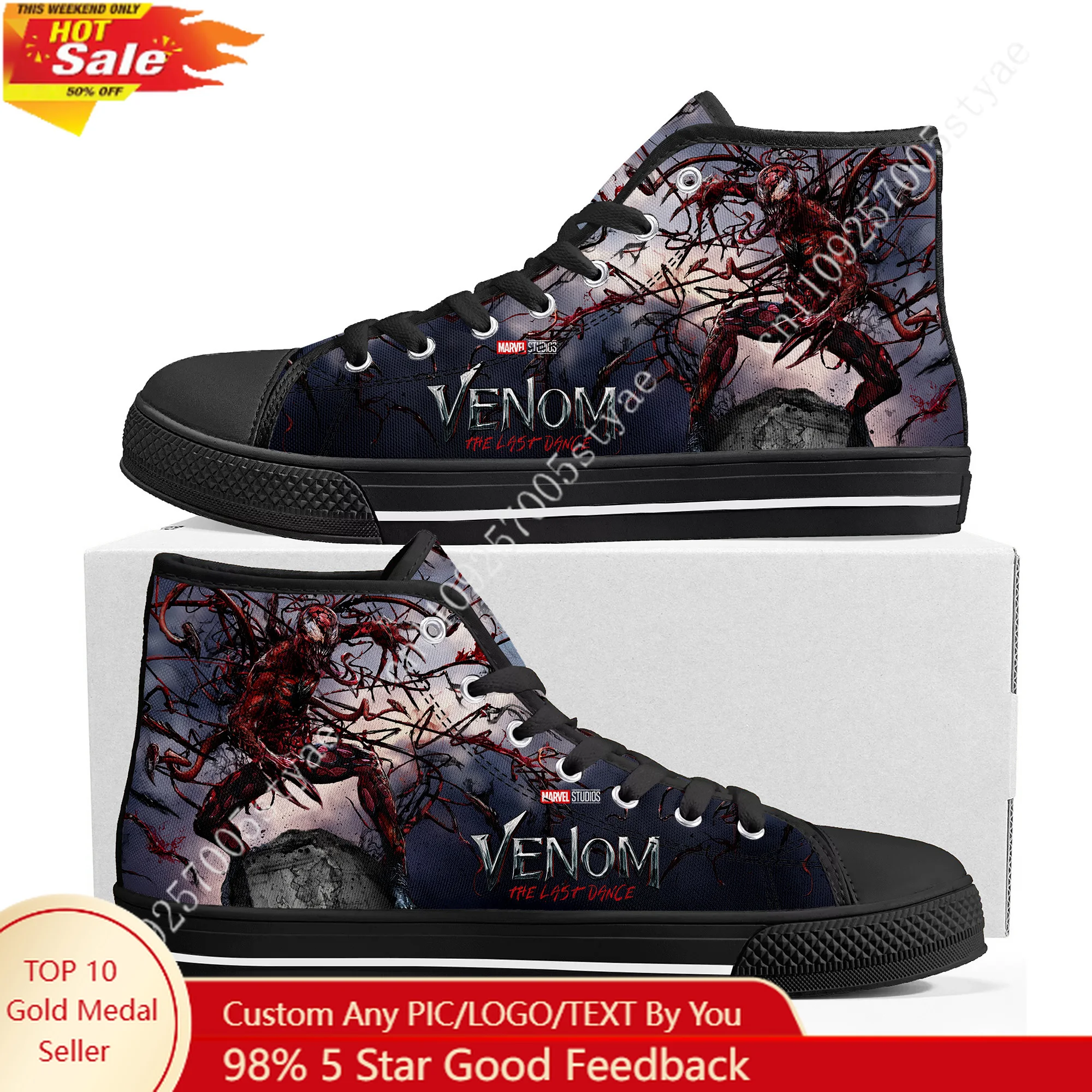 Marvel Carnage Let There Be Carnage High Top High Quality Sneakers Mens Womens Teenager Canvas Sneaker Custom Made Couple Shoes