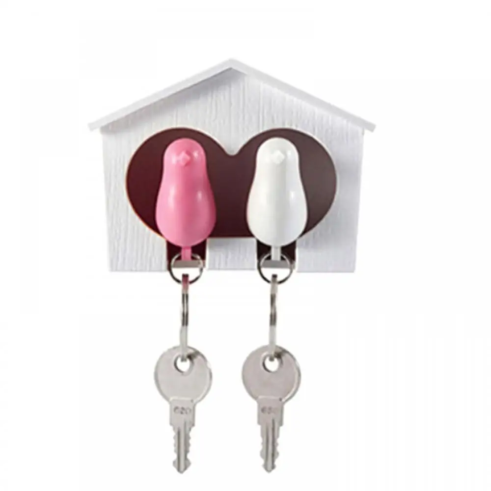 2Pcs Bird Keychain + 1Pc Sparrow Birdhouse Home Wall Mount Key Ring Holder Decor