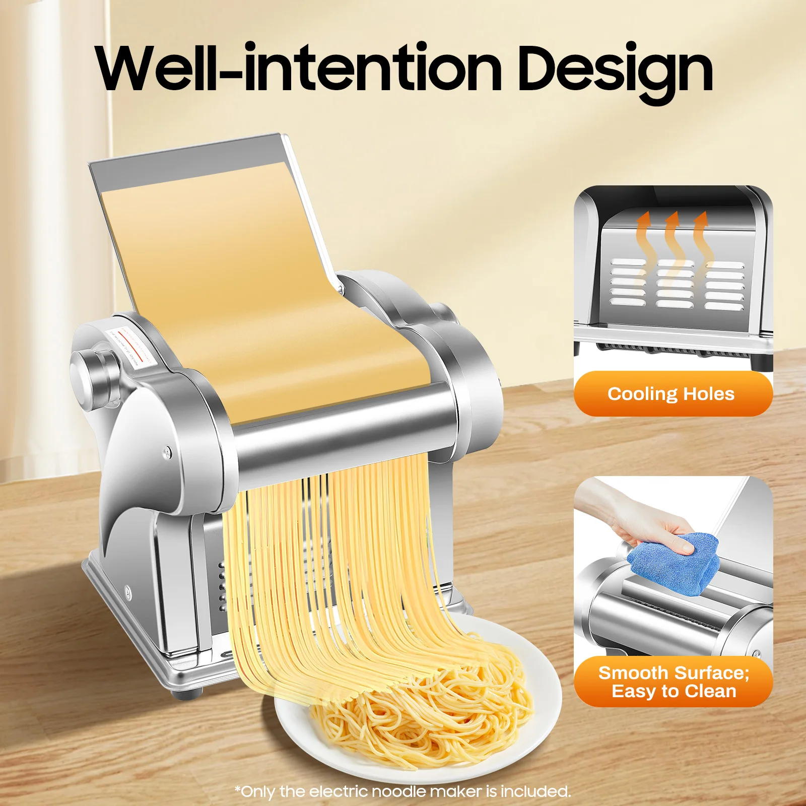 

135w Automatic Noodle Machine, 6 Thickness Adjustable Household Electric Pasta Maker, Stainless Steel Multi-function Rolling Machine for Home Kitchen Restaurant