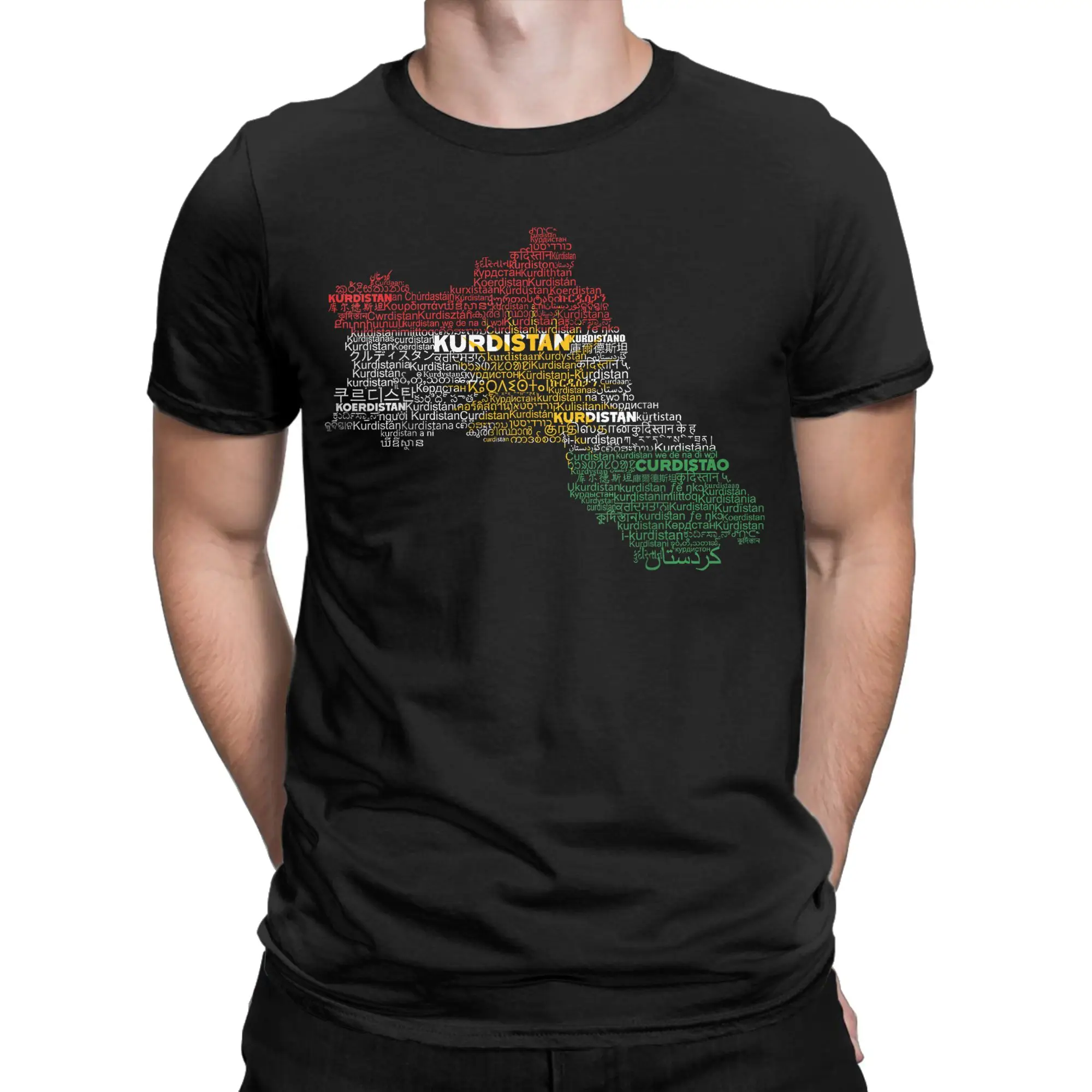 Kurdistan Multilingual Names Kurdish Map T-Shirt Beach Streetwear T-Shirts Cotton Tshirt For Men Short Sleeve Casual Tees