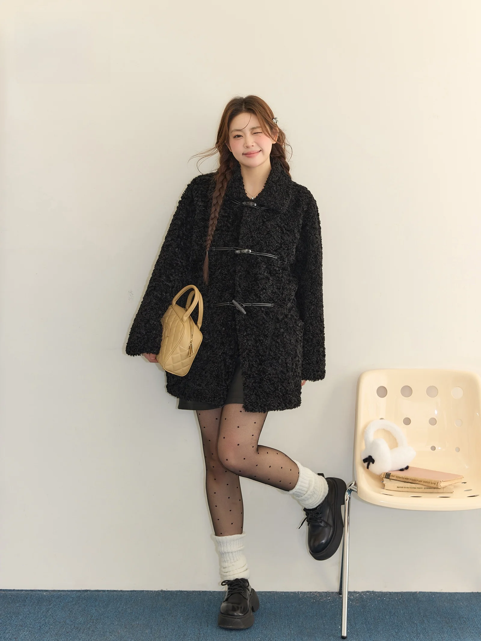 

Slimming ort Fur Outerwear And Skirt Set plus Size Faionable Korean Sle High Waist A-Line Skirt Thiened AutumnWi...