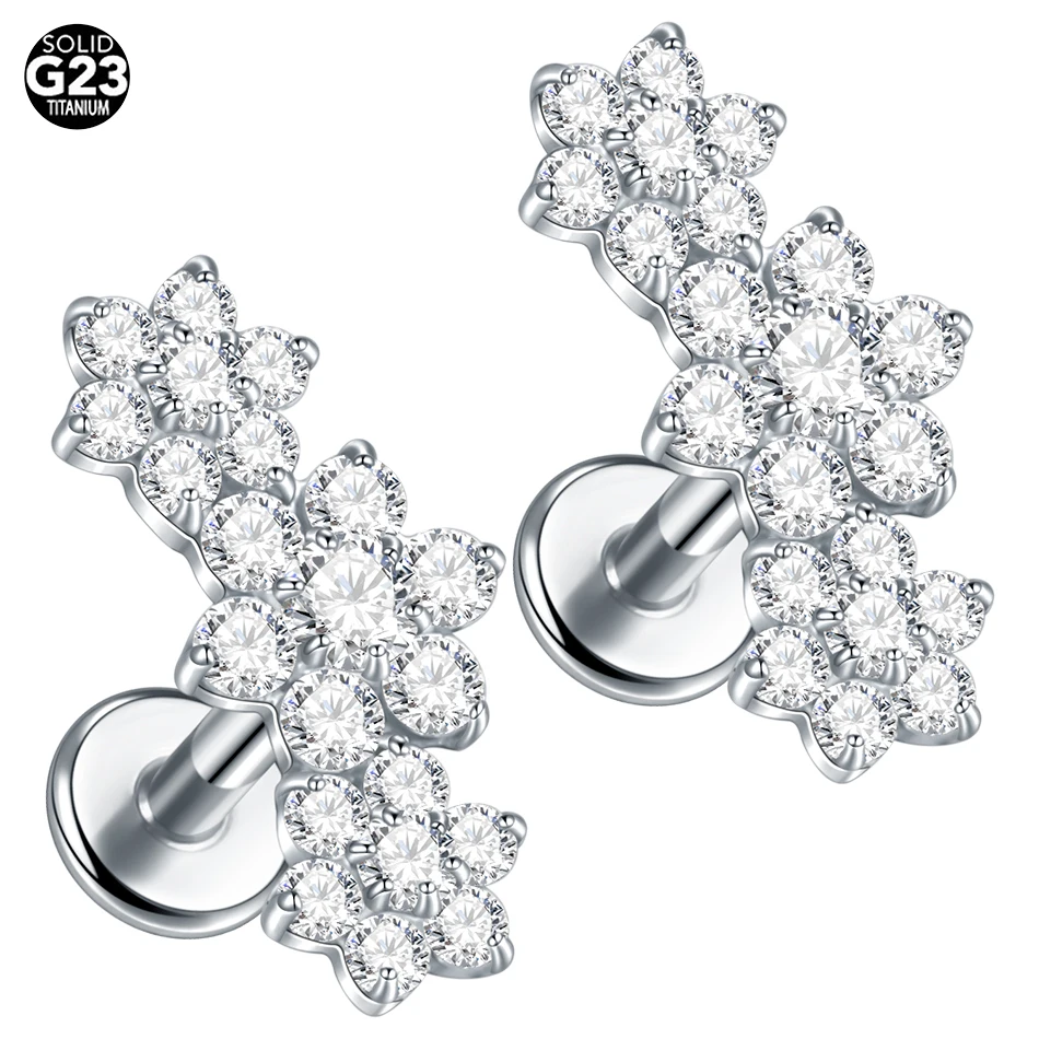1/5PCS Titanium 16G Marquise CZ Leaf Cartilage Earring Stud Butterfly Helix Conch Flat Back Rook Tragus Lip Piercings Jewelry